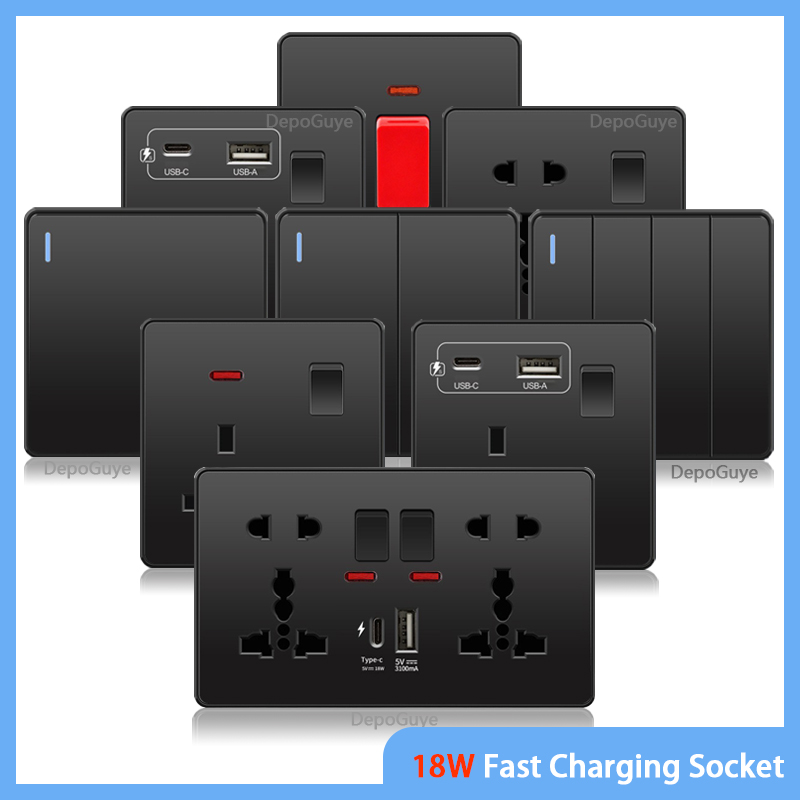 Smart Wall Socket - Универсальная черная розетка USB Type-C 18