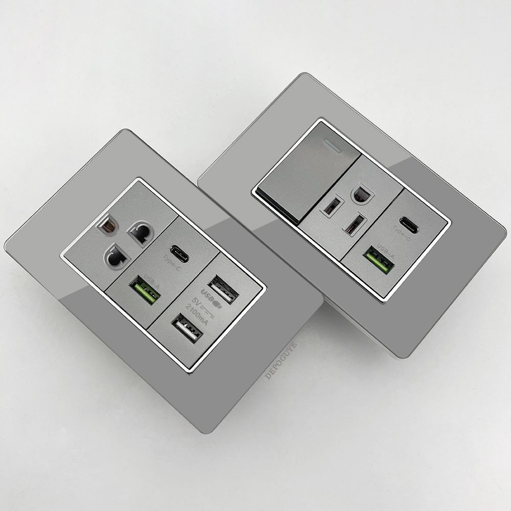 Smart Wall Socket - Серая розетка из закаленного стекла с