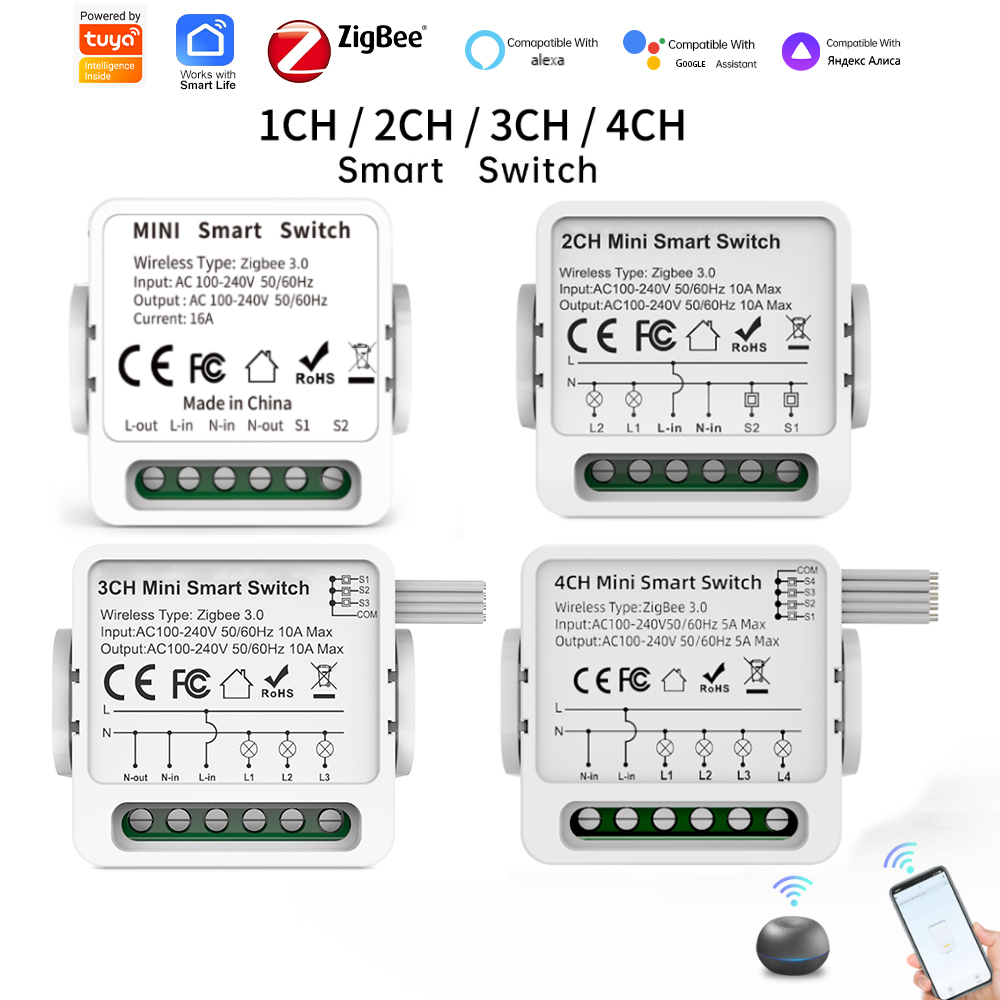 Smart Home Matter - Умный выключатель Tuya Zigbee 3.0, 1/2/3/4-клавишный