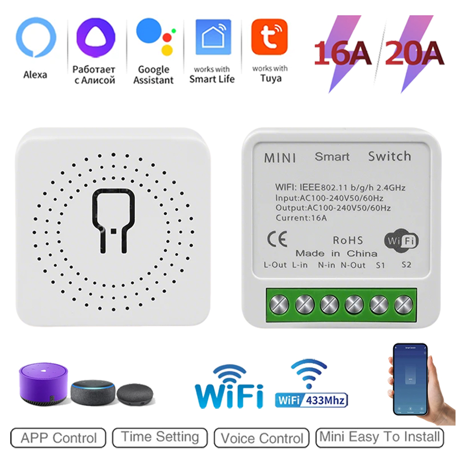 Smart Home Networking - Двухканальный мини-модуль умного выключателя Tuya WiFi