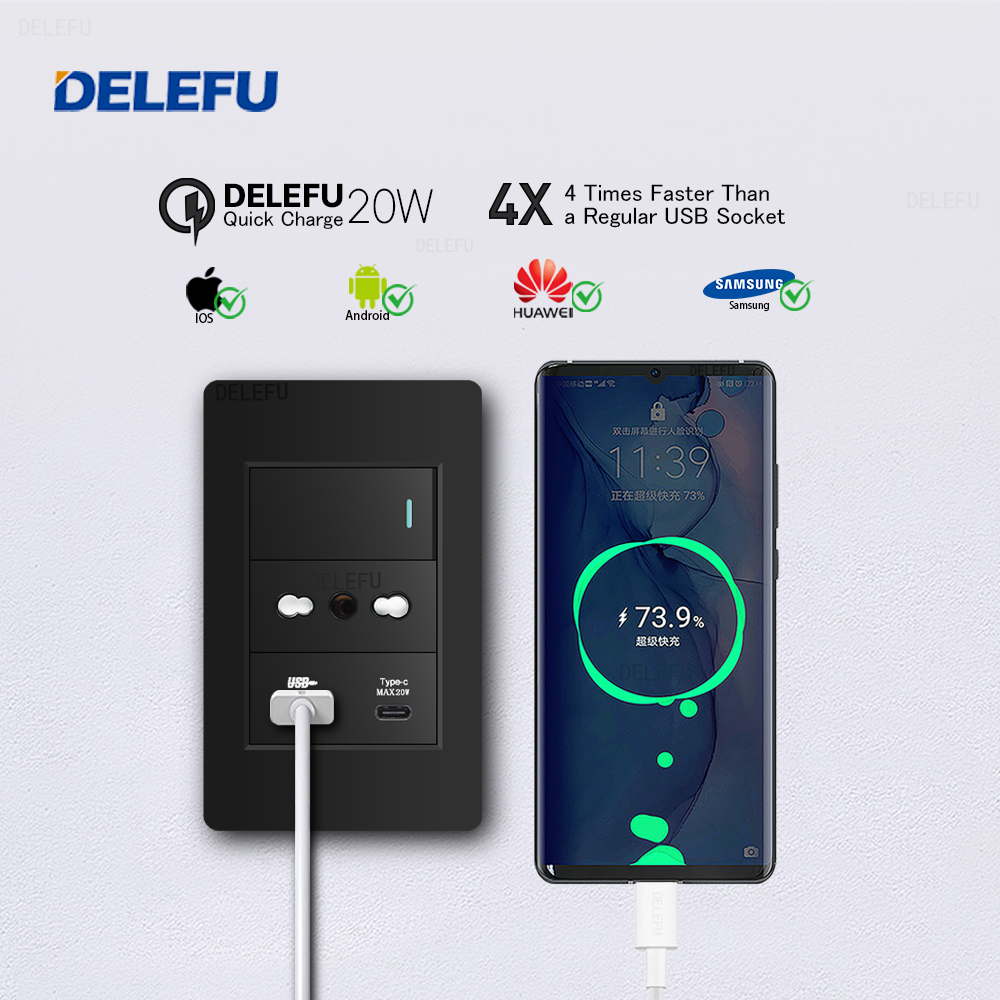 DELEFU Черная огнестойкая наст – обзор и цена Smart Wall Socket